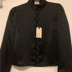 Black Satin Jacket with Blue Accents